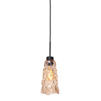 Suspension en verre ondulé ambre avec métal noir, pendentif en verre peaché ajustable