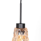 Suspension en verre ondulé ambre et métal noir ajustable avec luminaire suspendu