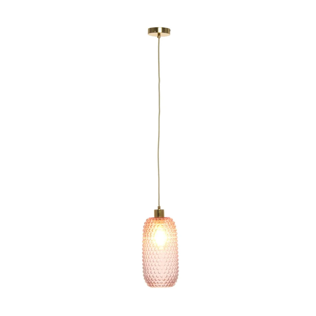 Suspension Irina 100 Rosa avec abat-jour en verre rose texturé et canopy en or