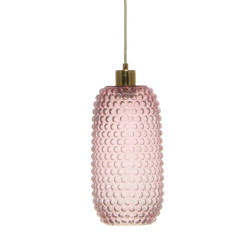 Suspension en verre rose avec motif à bulles et accents en laiton pour Hängelampe Irina 100 Rosa