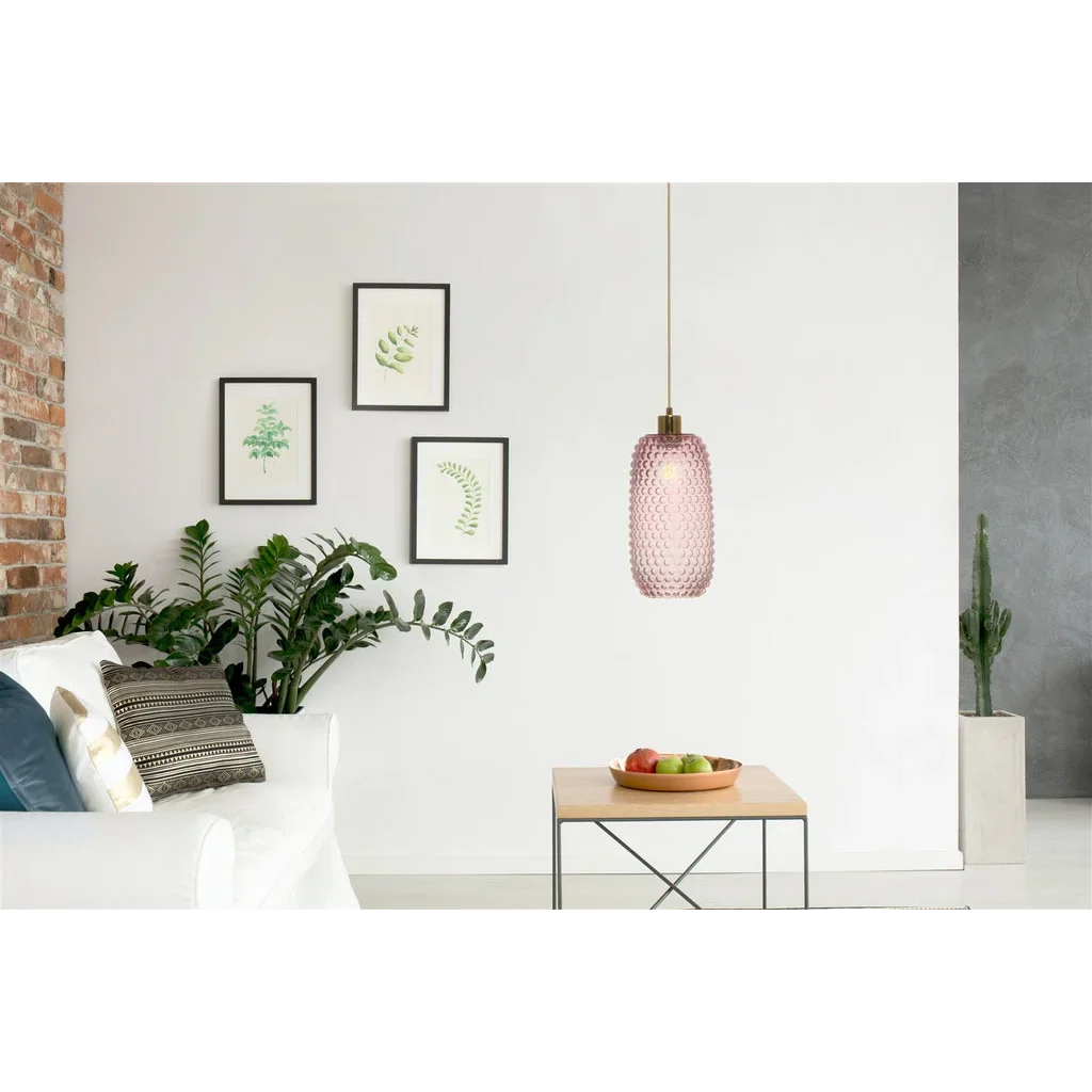 Suspension en verre rose avec surface texturée à points pour Hängelampe Irina 100 Rosa
