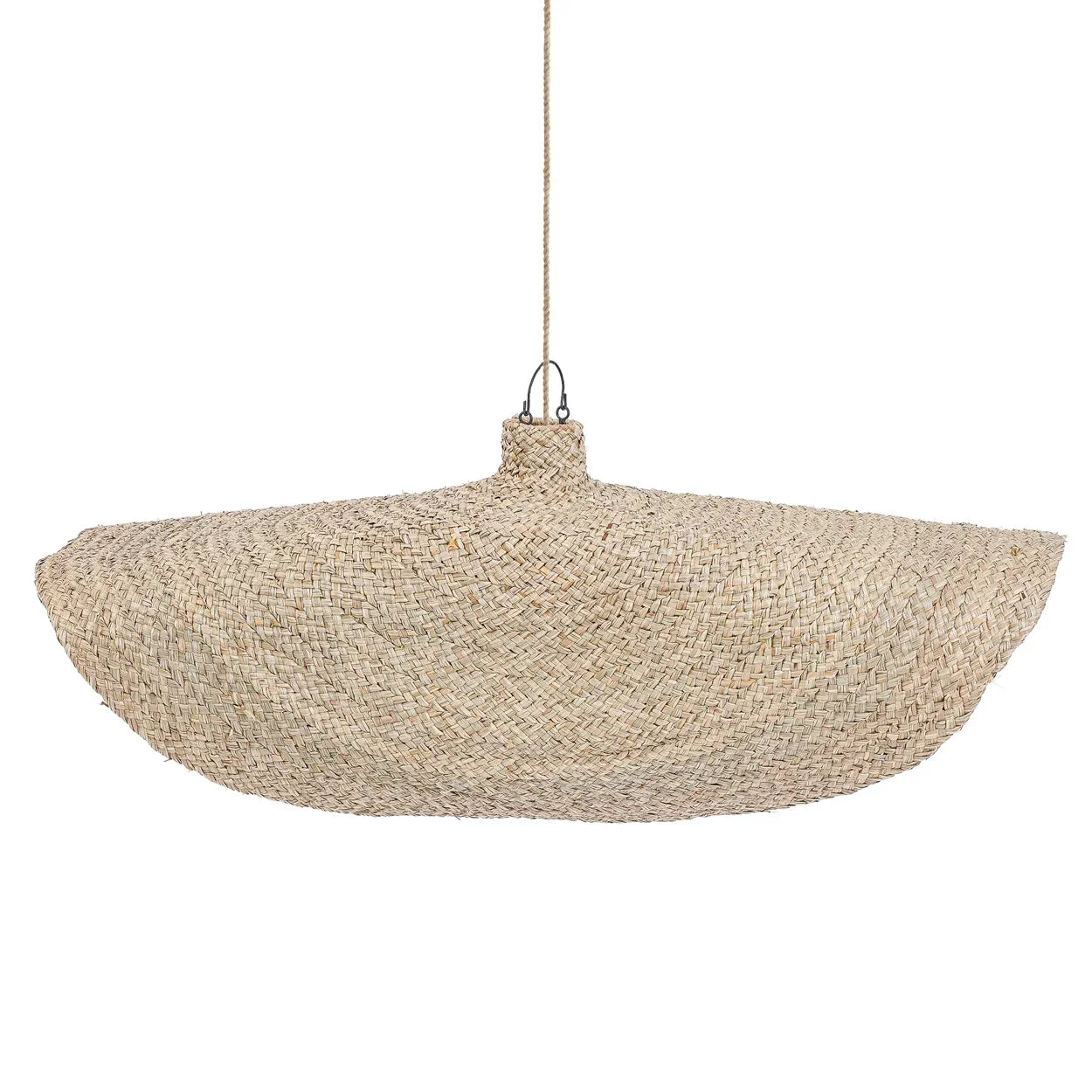 Suspension XL en jacinthe d’eau tressée avec luminaire en pendule en paille in-bossé
