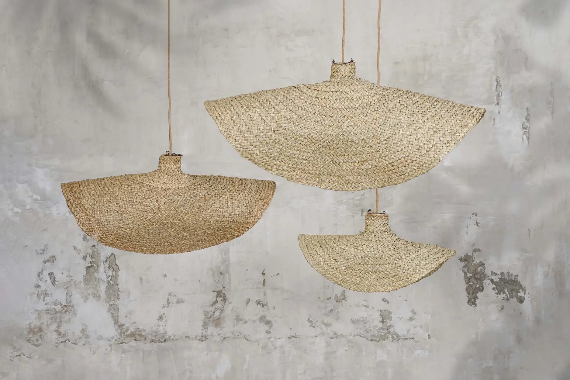 Lampes suspendues en paille tressée Suspension XL en jacinthe d eau Qubba 100 cm
