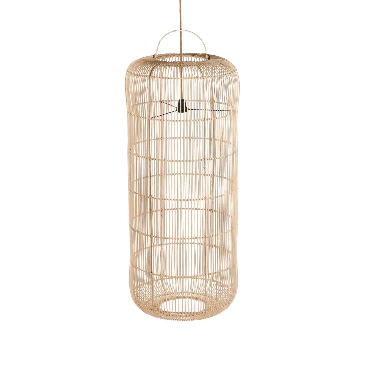 Suspension XL en rotin naturel fait main avec abat-jour cylindrique en rotin tissé