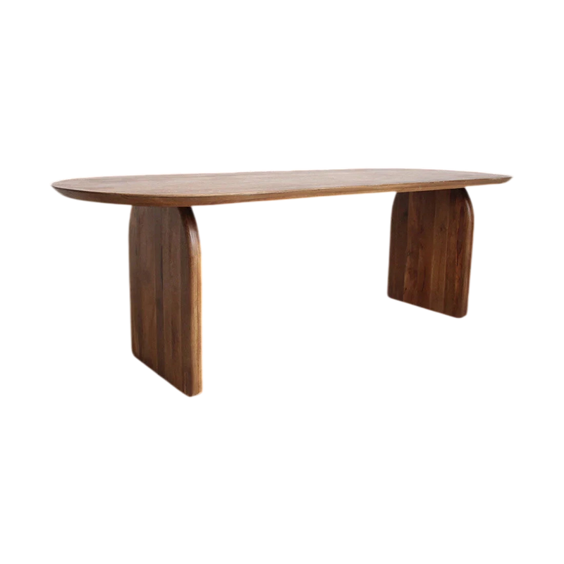 Table à manger en bois de manguier brun bords arrondis – 180x90 cm