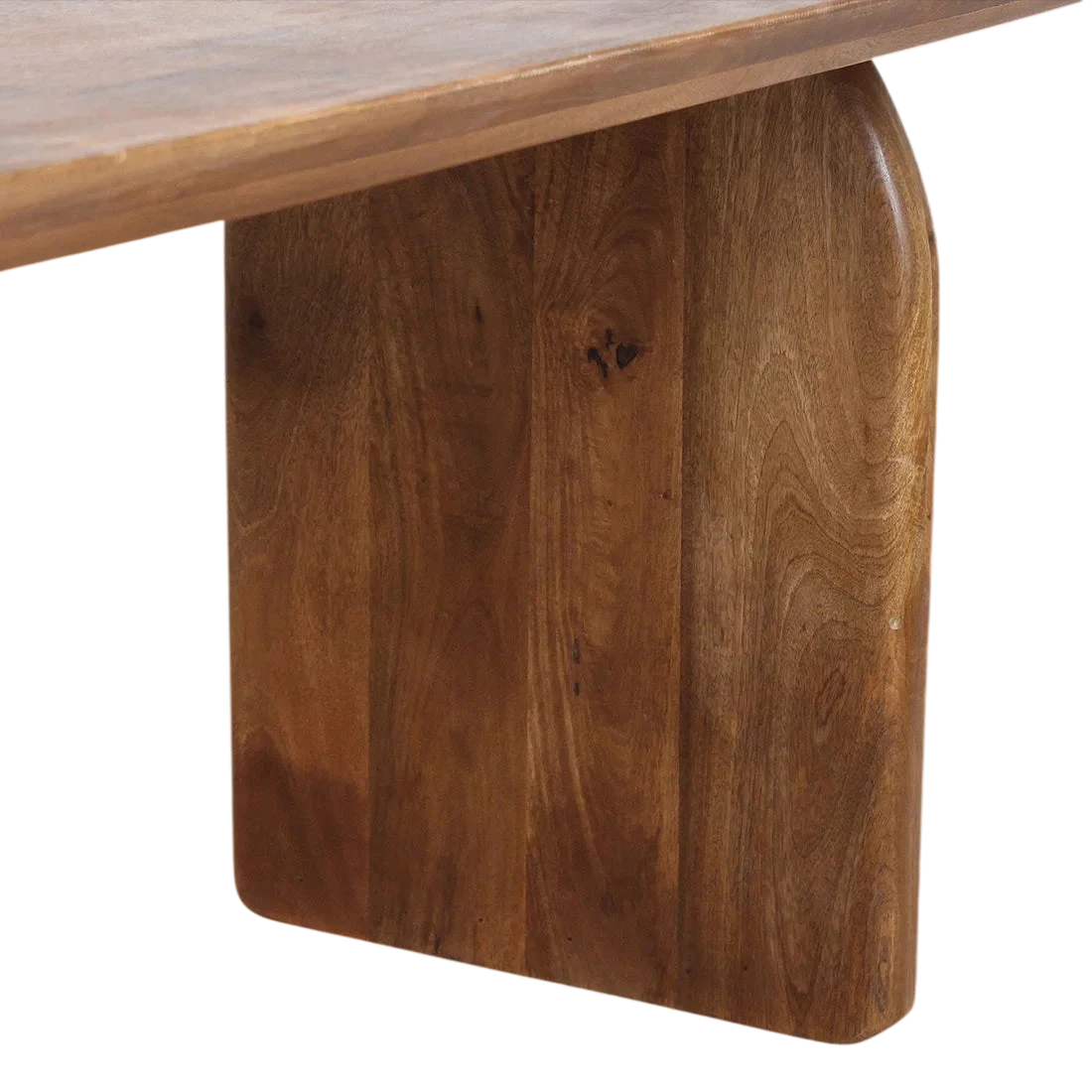 Pied de table en bois de manguier brun, courbé et grainé naturel