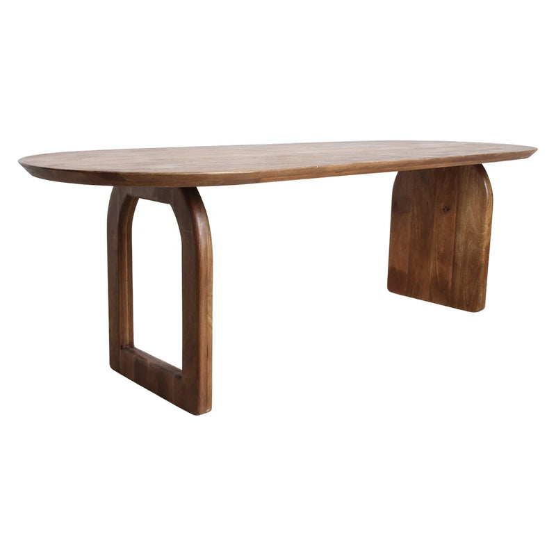 Table à manger en bois de manguier brun plateau arrondi – 240x90 cm