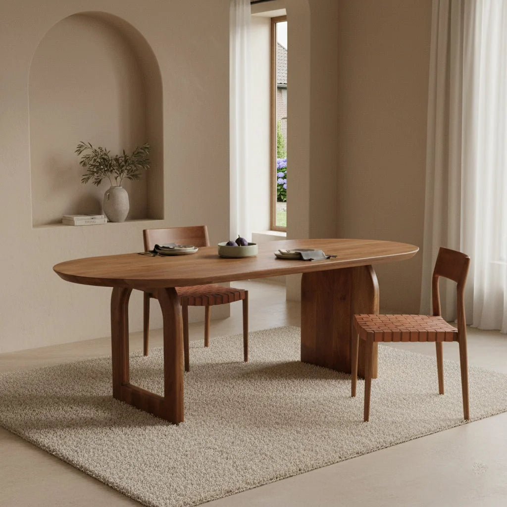 Table à manger en bois de manguier brun, plateau oval 240x90 cm