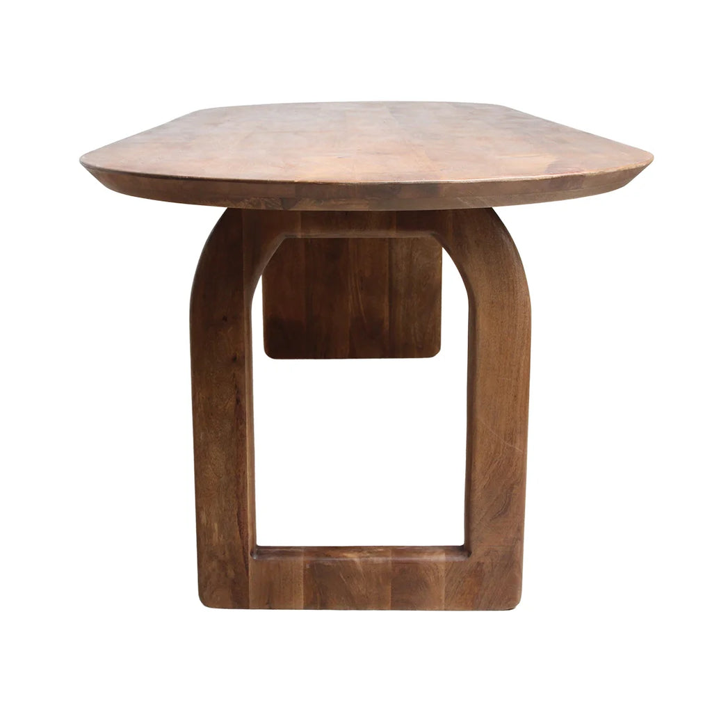 Table à manger en bois de manguier brun, plateau arrondi 240x90 cm