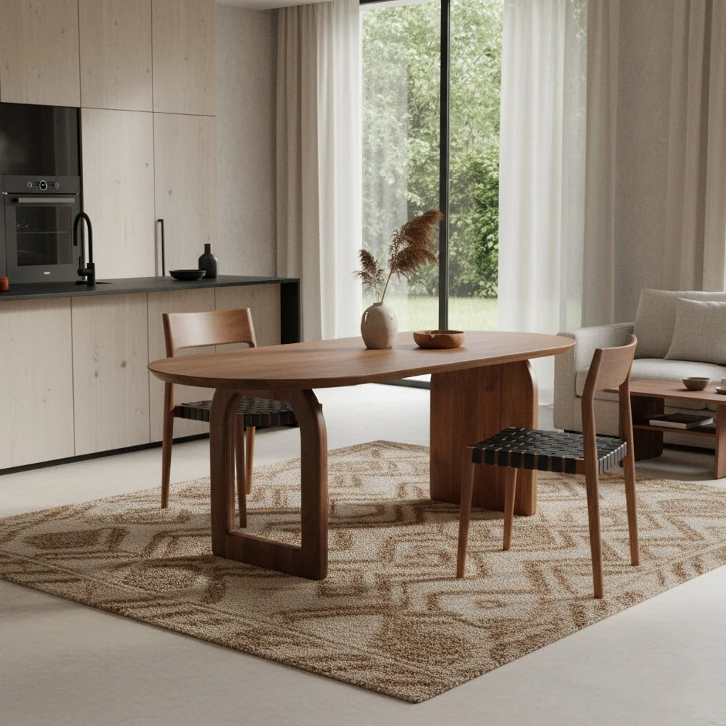 Table à manger en bois de manguier brun, plateau oval 240x90 cm