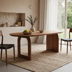 Table à manger bois massif brun 180x90 cm, piétement sculptural ovale moderne