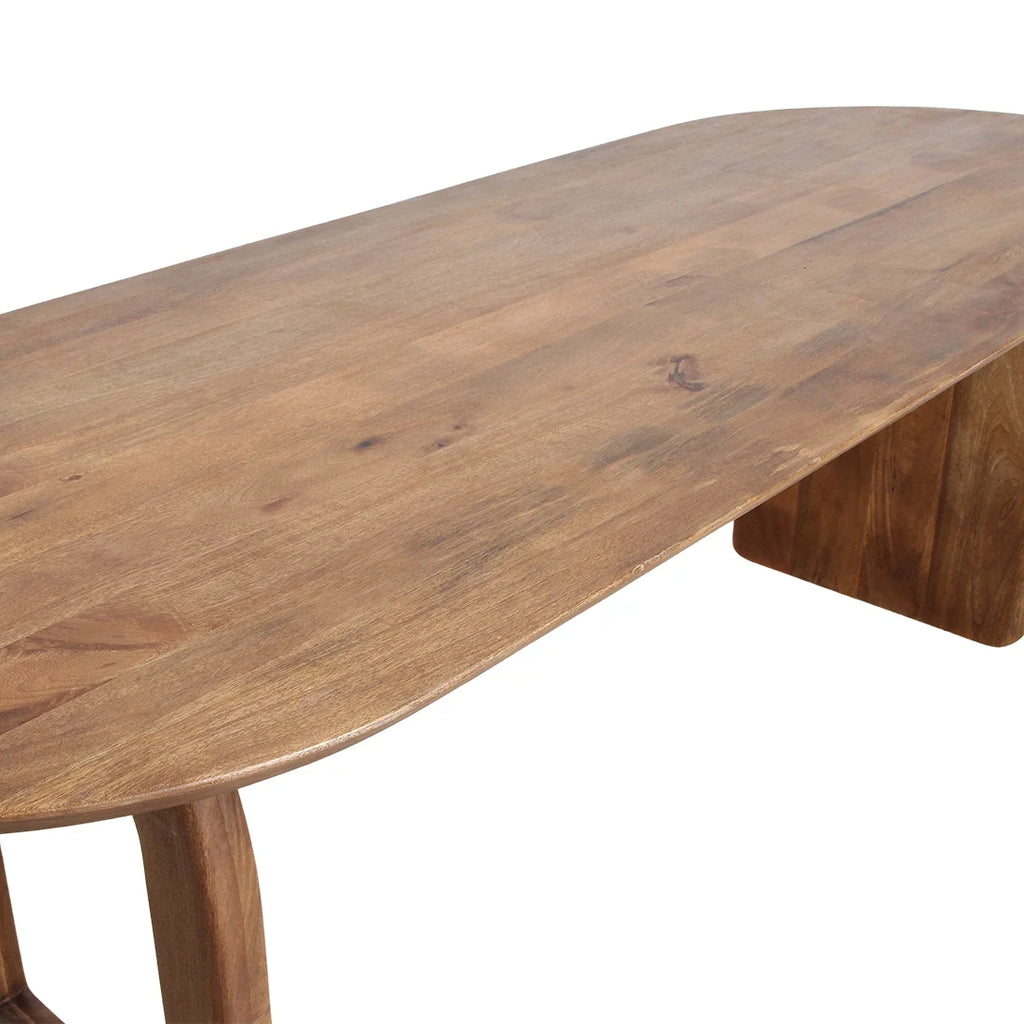 Table à manger bois massif brun 180x90 cm piètement sculptural