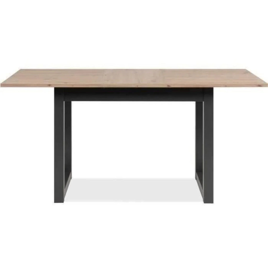 Table à manger extensible en bois clair avec pieds en métal noir, design moderne