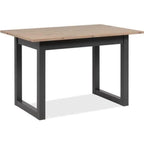 Table à manger extensible en bois clair et métal noir avec finition rustique