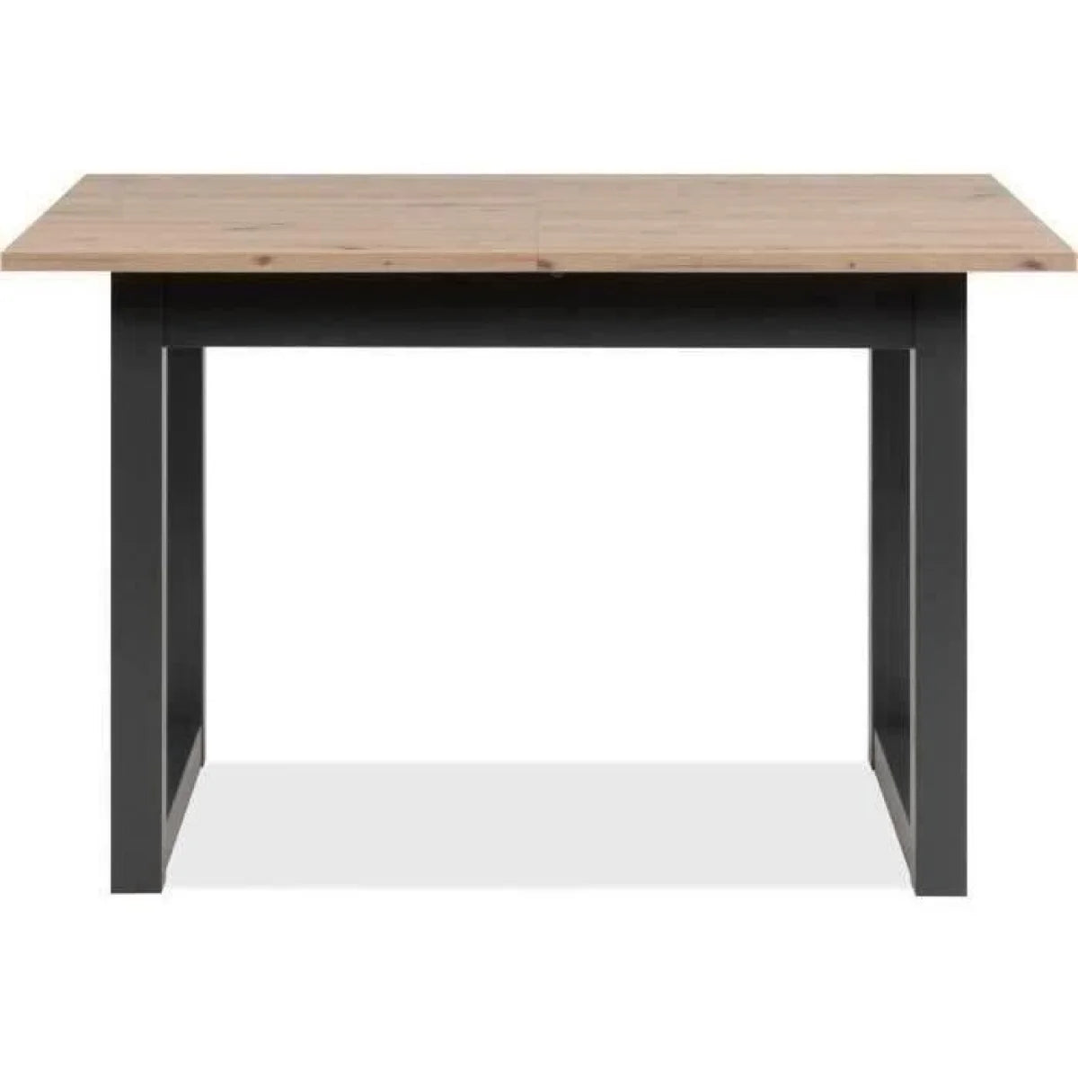 Table à manger extensible en bois clair et métal noir avec design minimaliste
