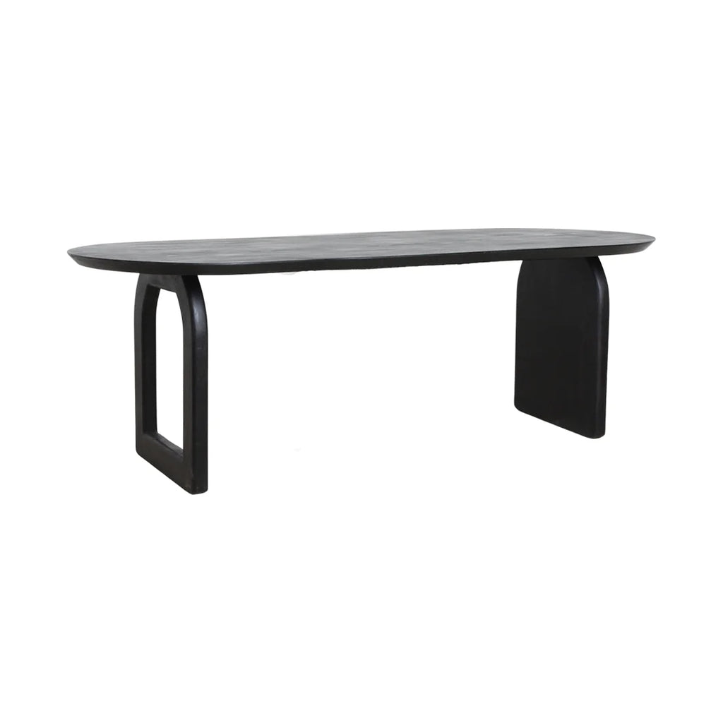 Table à manger en manguier noir, pieds asymétriques, 200x90 cm