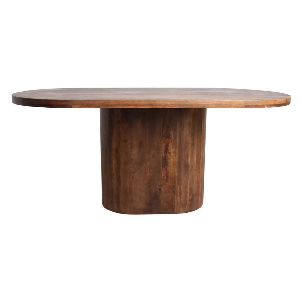 Table ovale en bois de manguier brun, pied central 180x110 cm