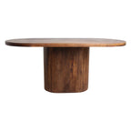 Table ovale en bois de manguier brun, pied central 180x110 cm