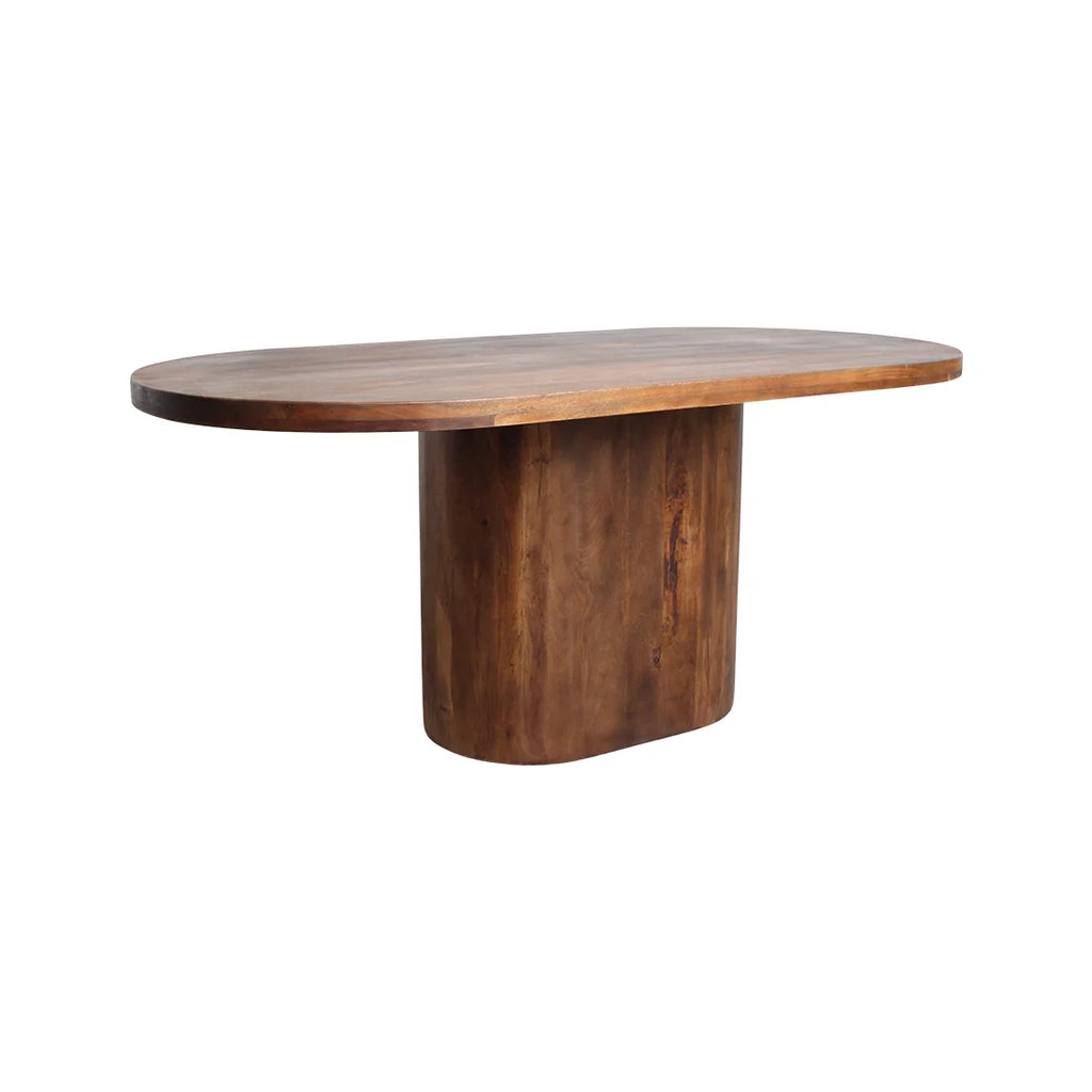 Table ovale en bois de manguier brun, pied central, 240x110 cm