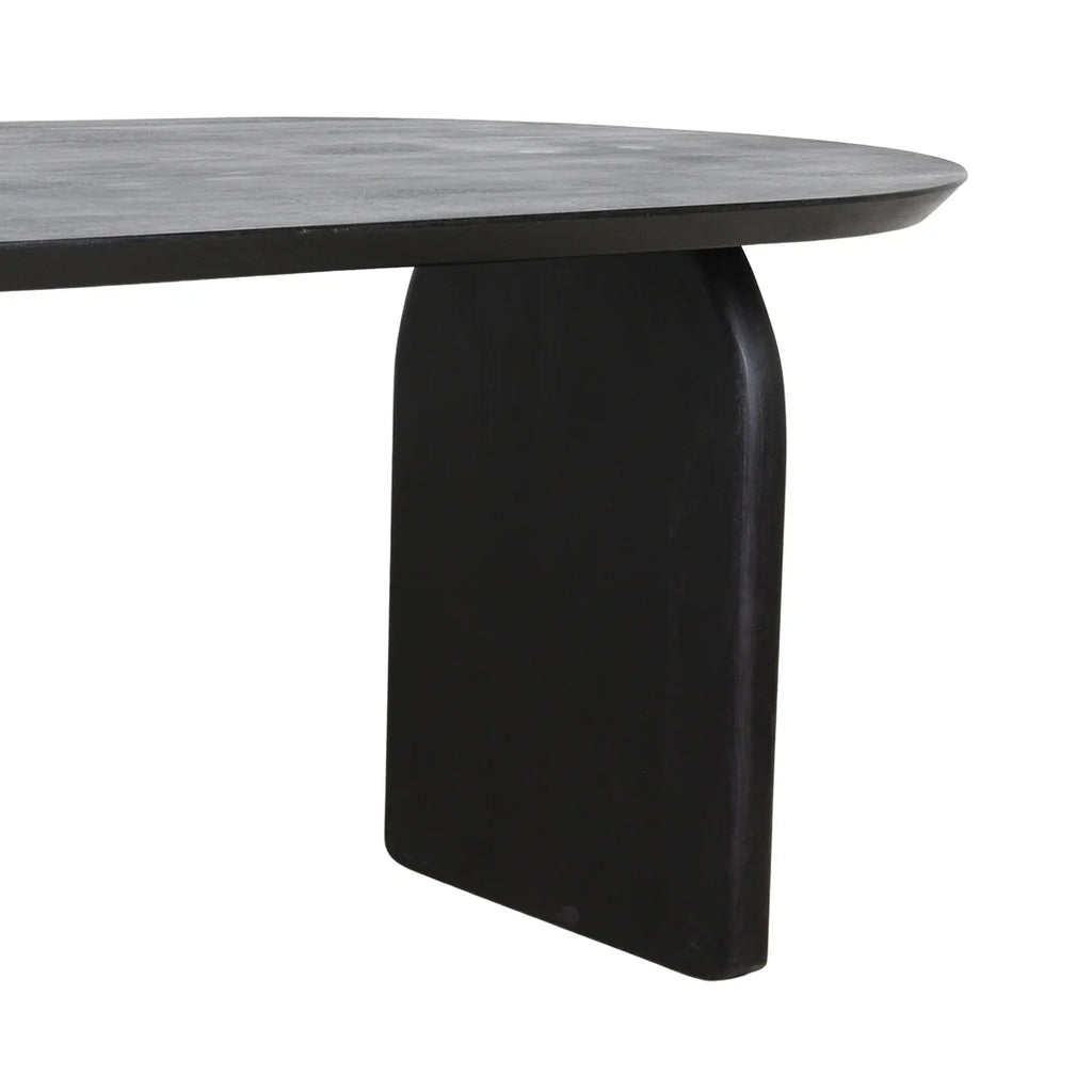 Table à manger ovale en bois noir 240x90 cm, design minimaliste mat