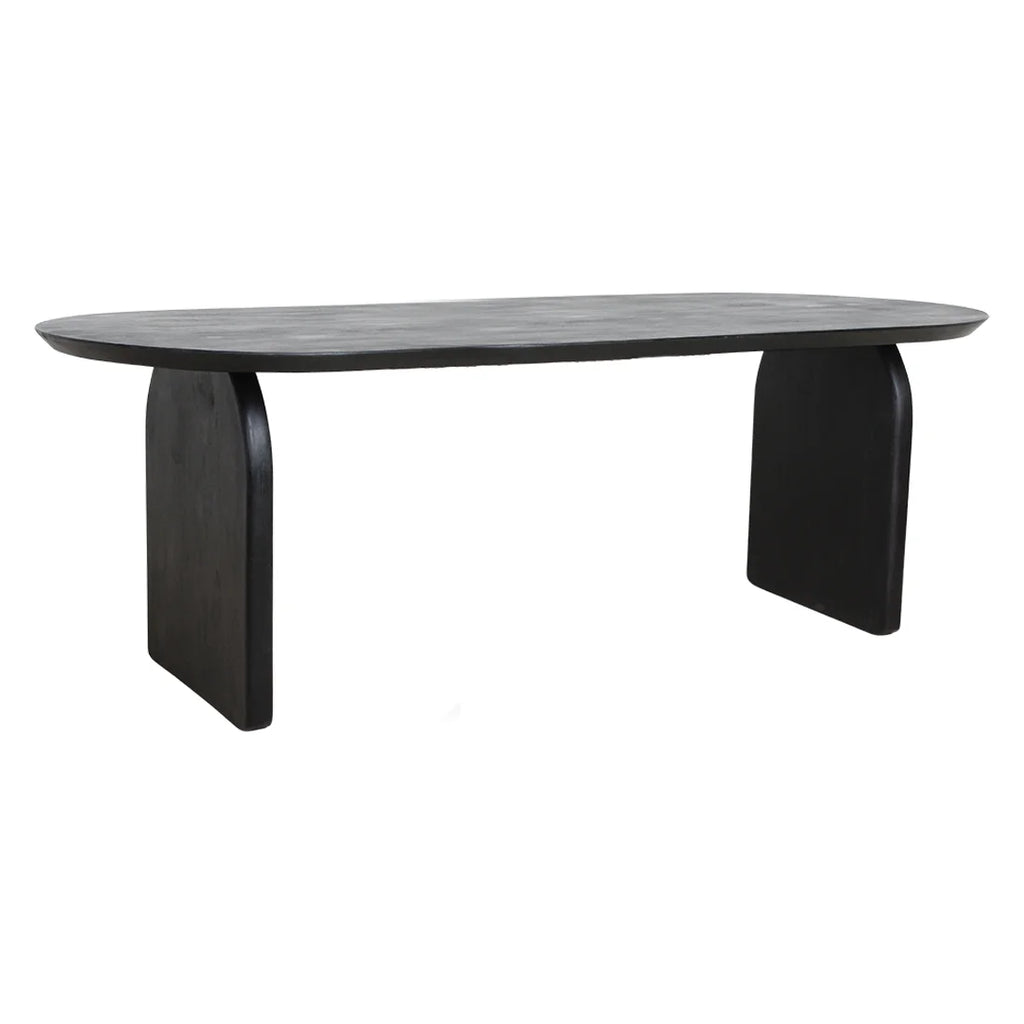 Table à manger ovale en bois noir avec pieds en métal courbé, 240x90 cm