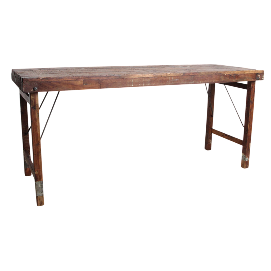 Table à manger pliante en bois recyclé brun patiné – 173x60 cm