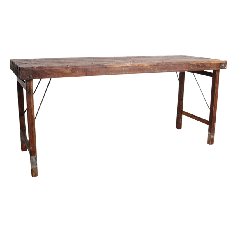 Table à manger pliante en bois recyclé brun patiné – 173x60 cm