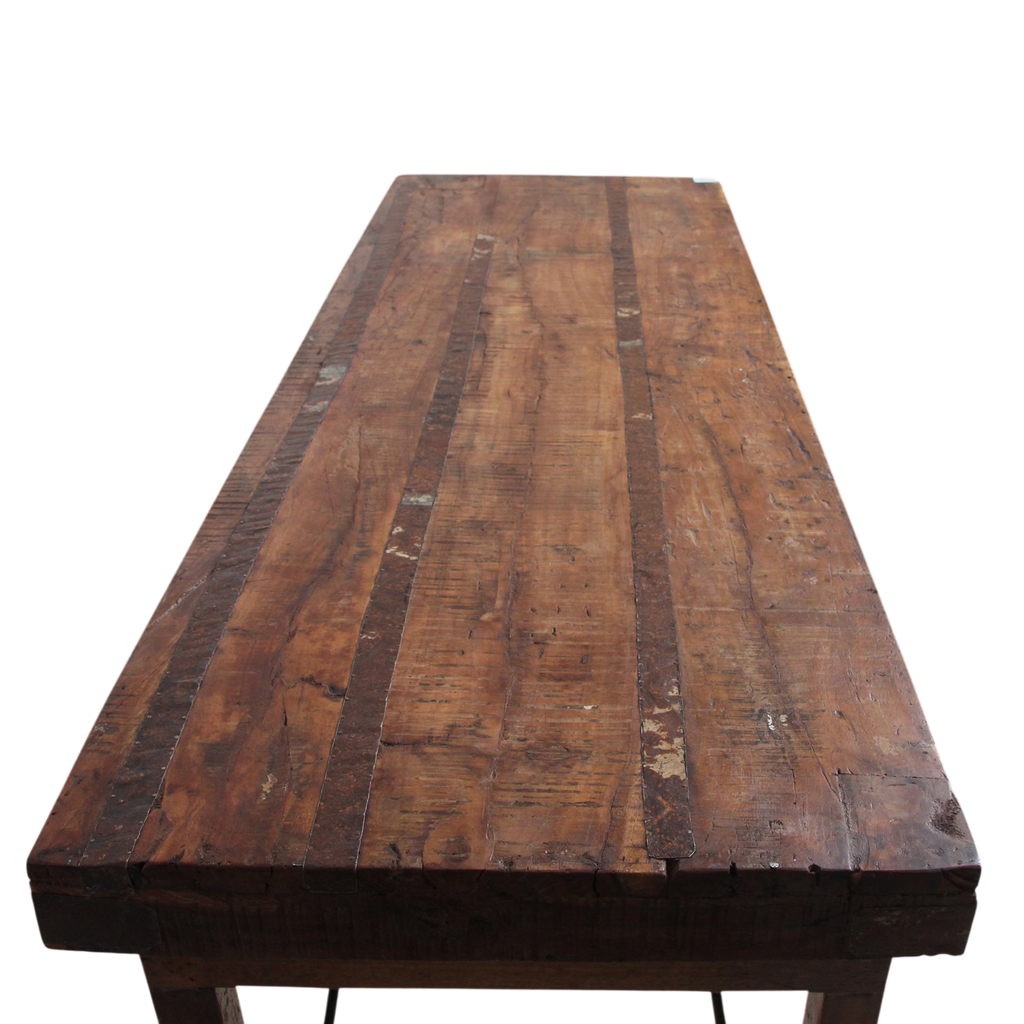Table à manger pliante en bois recyclé brun patiné – 173x60 cm