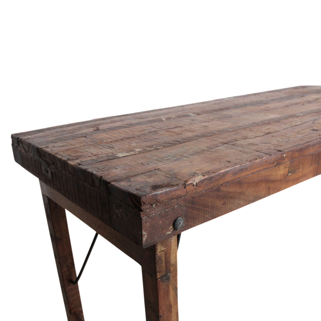 Table à manger pliante en bois recyclé brun patiné – 173x60 cm