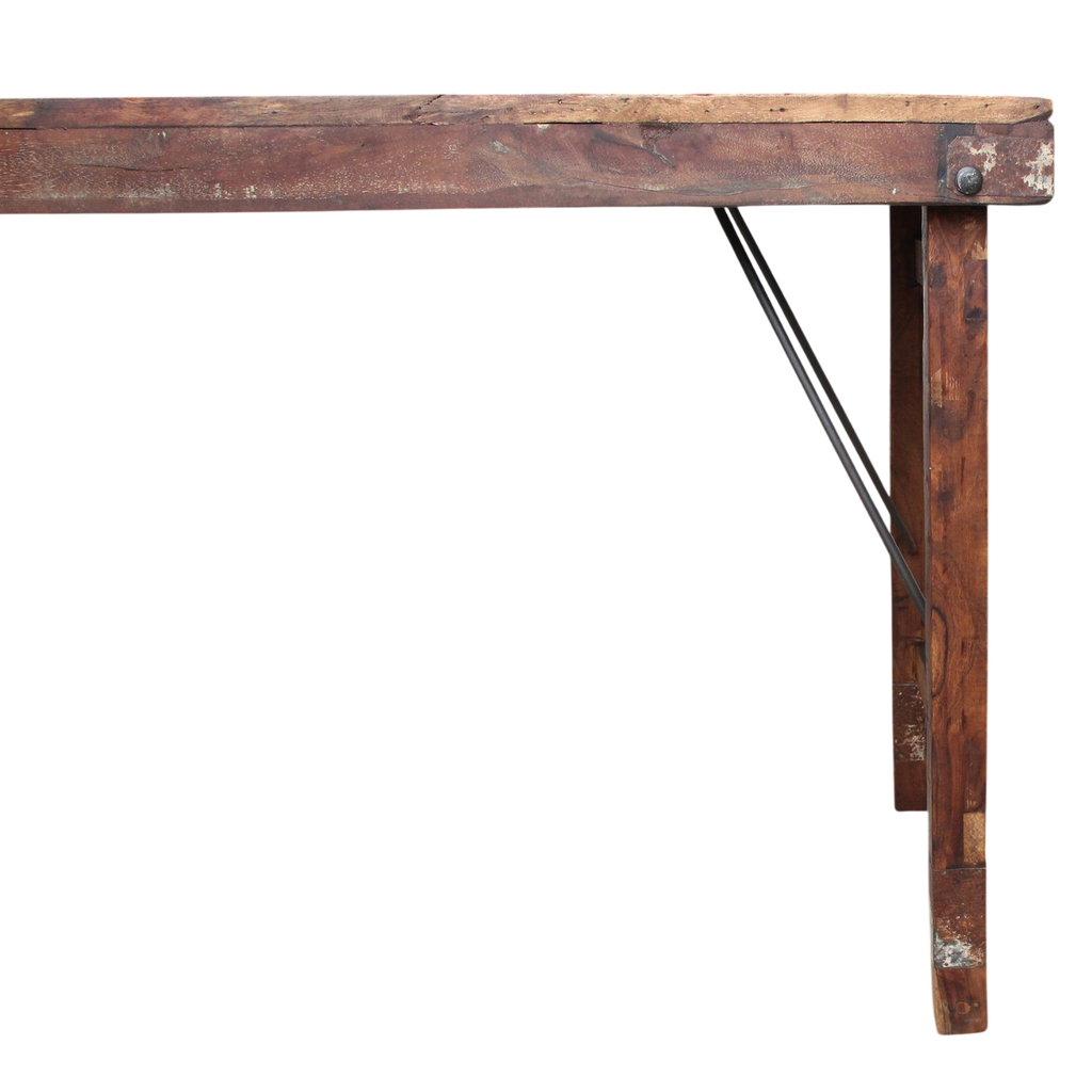 Table à manger pliante en bois recyclé brun patiné – 173x60 cm