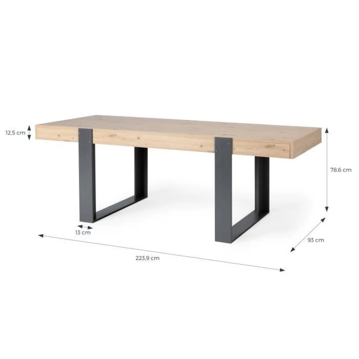 Table à manger rectangulaire en chêne et métal noir, moderne et élégant