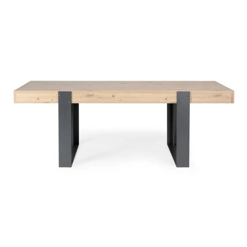 Table à manger rectangulaire en chêne et métal noir, moderne et élégante