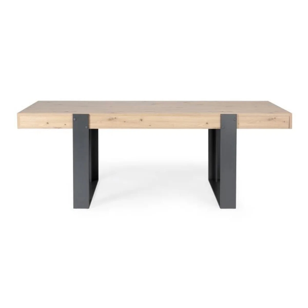 Table à manger rectangulaire en chêne et métal noir, moderne et élégante