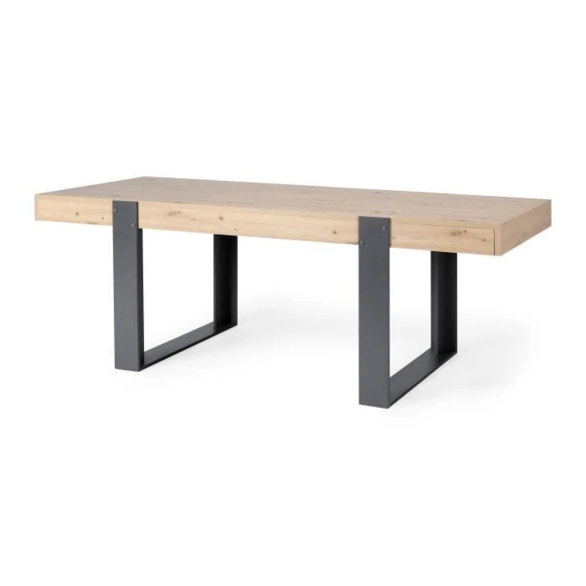Table à manger rectangulaire en bois de chêne avec pieds en métal noir