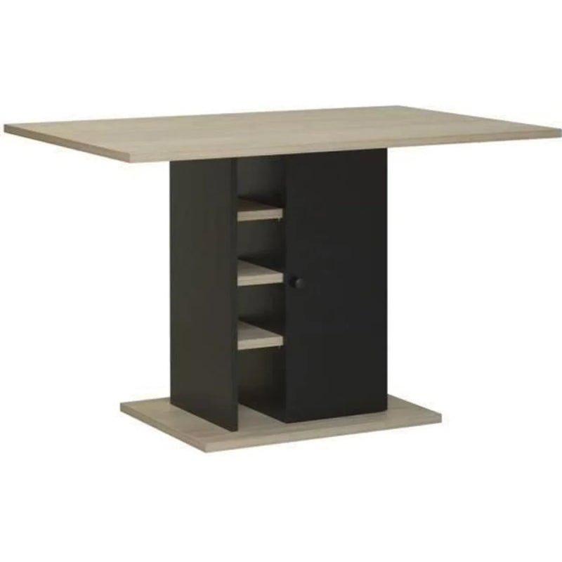 Table à manger rectangulaire bois clair et noir avec rangement – 120x80 cm