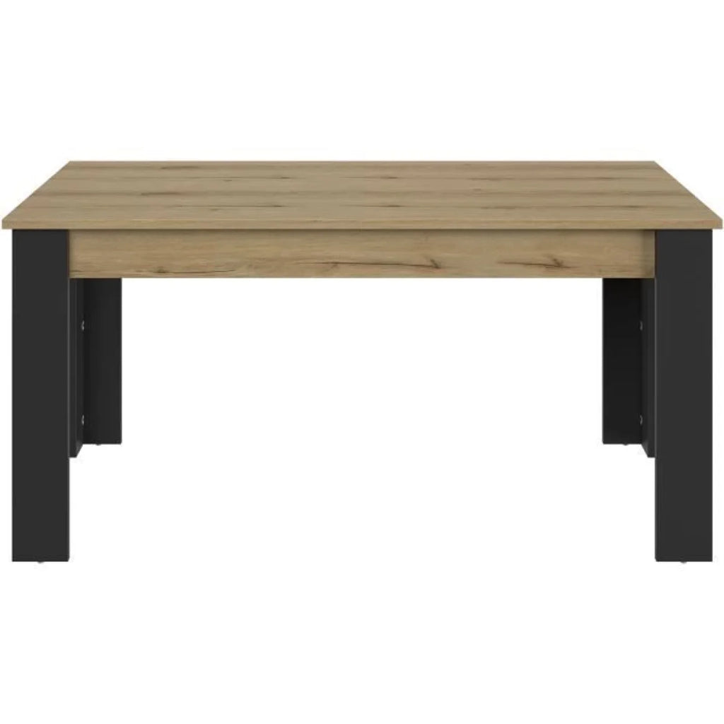 Table à manger rectangulaire en chêne avec pieds en métal noir, 160x90 cm