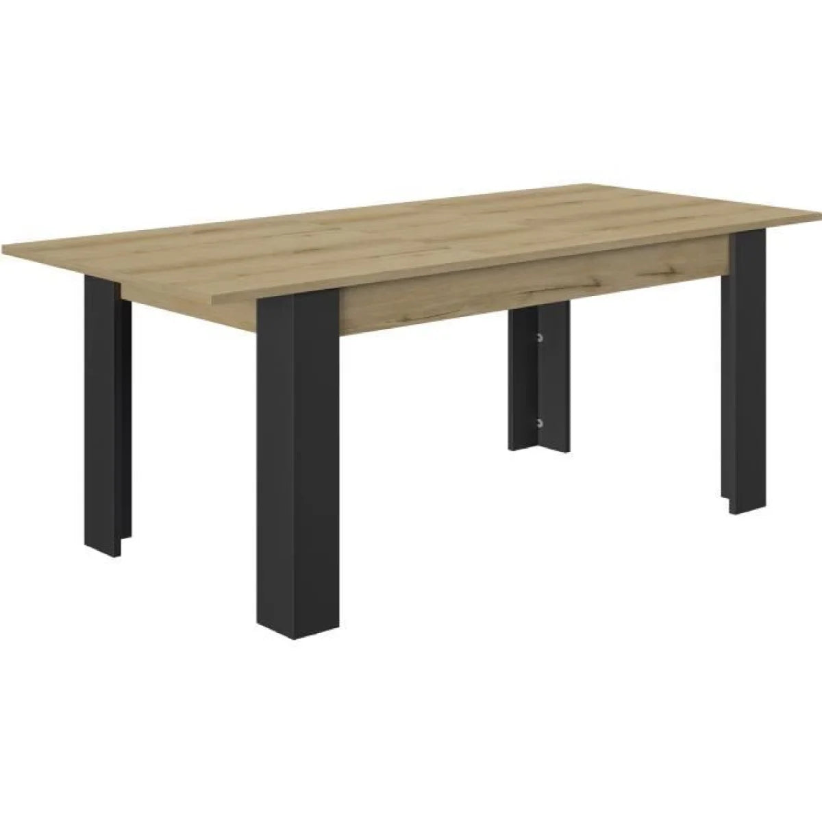 Table à manger rectangulaire en chêne avec métal noir, design moderne et minimaliste