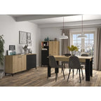 Table à manger rectangulaire en chêne et métal noir avec design minimaliste