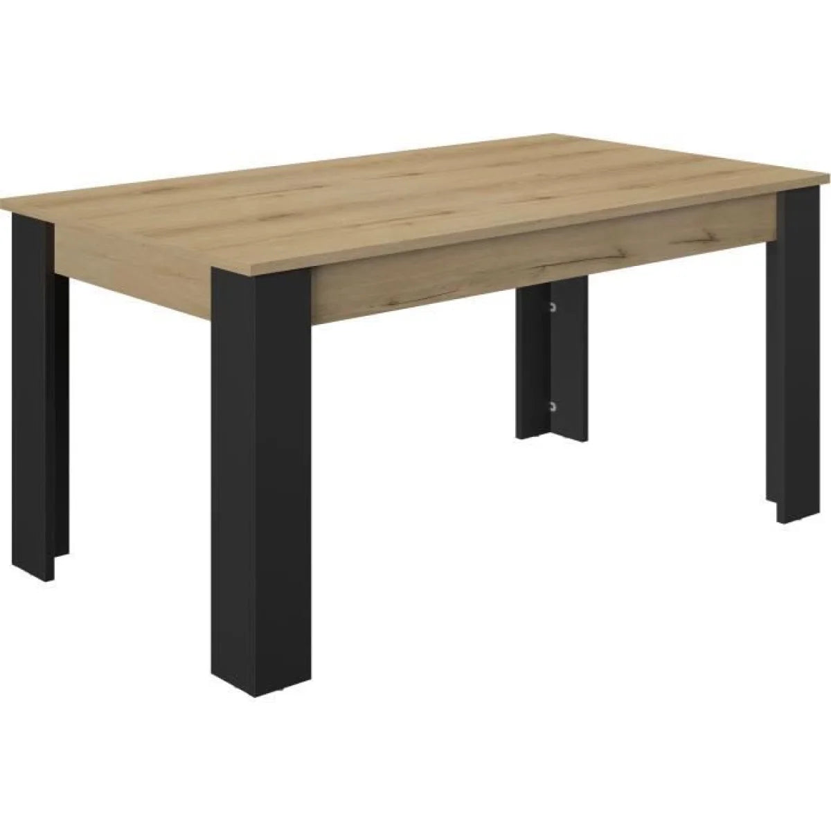 Table à manger rectangulaire en chêne avec pieds noirs et accents en métal