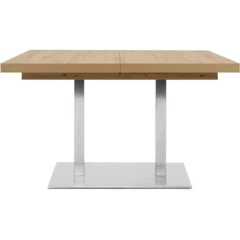 Table à manger rectangulaire à rallonge bois clair et métal brossé – 120/200x80 cm