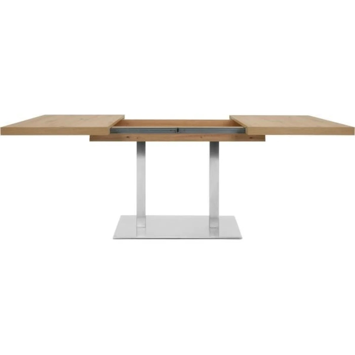 Table à manger rectangulaire en bois clair et métal brossé, extensible 120/200x80 cm