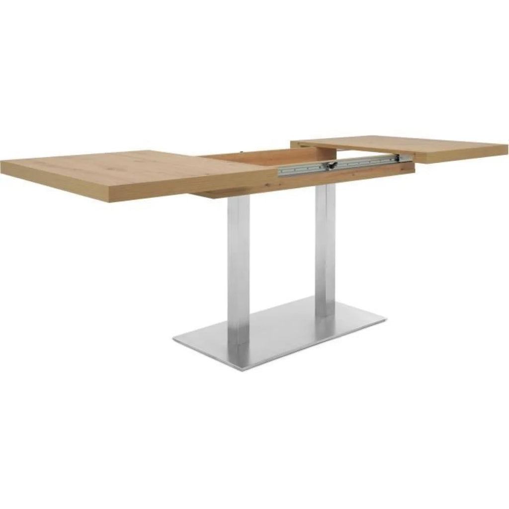 Table à manger rectangulaire extensible en bois clair et métal brossé