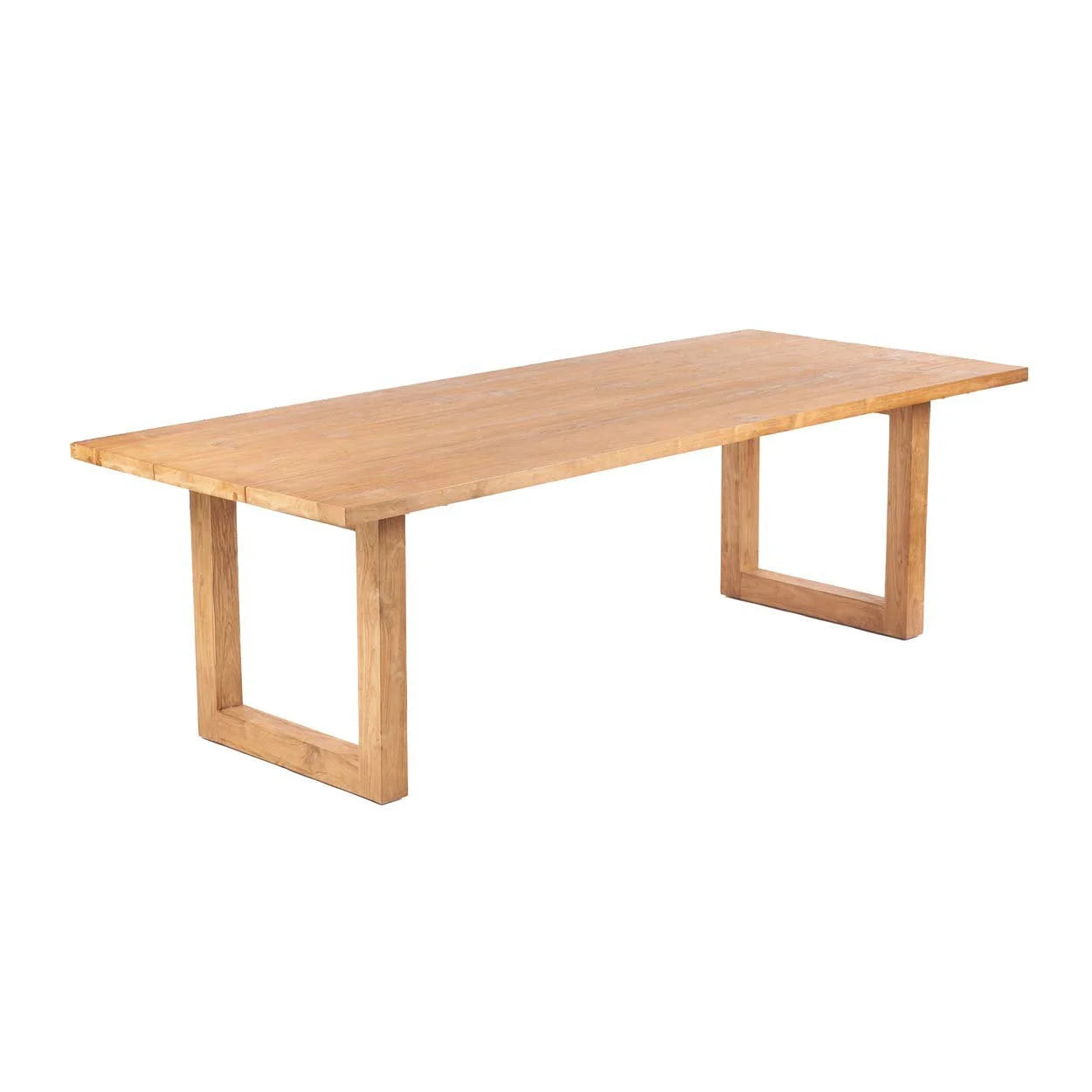 Table à manger rectangulaire en teck massif naturel avec deux jambes en U pour extérieur