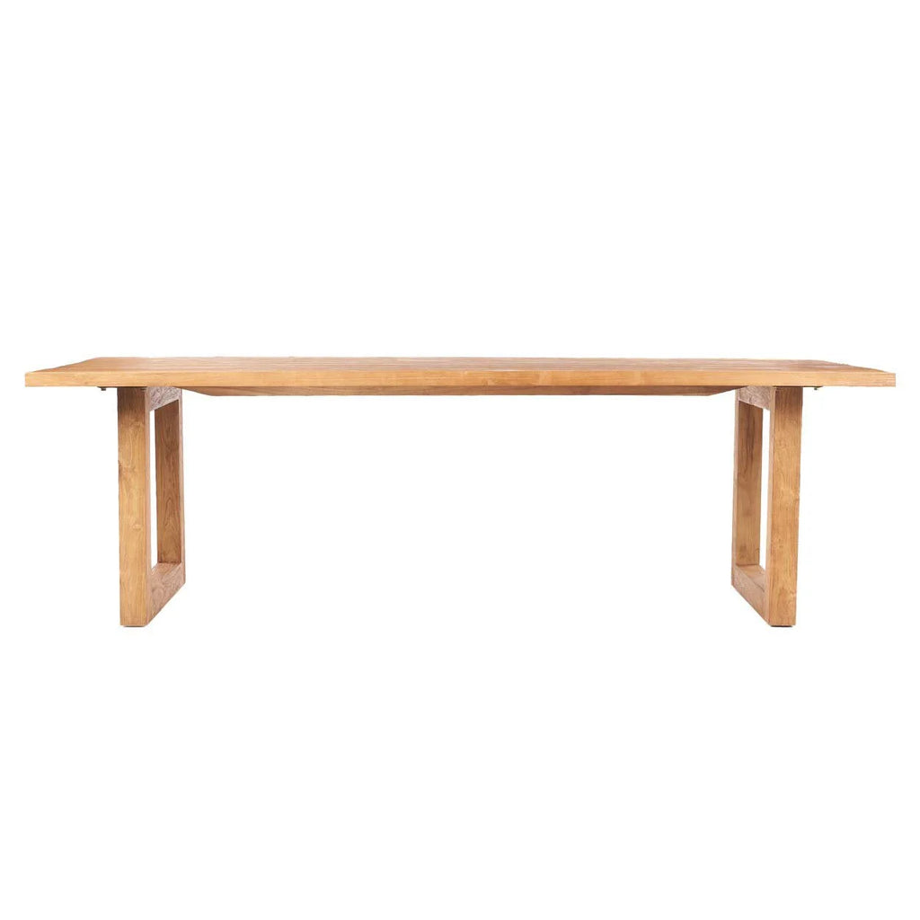 Table à manger rectangulaire en teck massif naturel avec pieds en U pour extérieur couvert