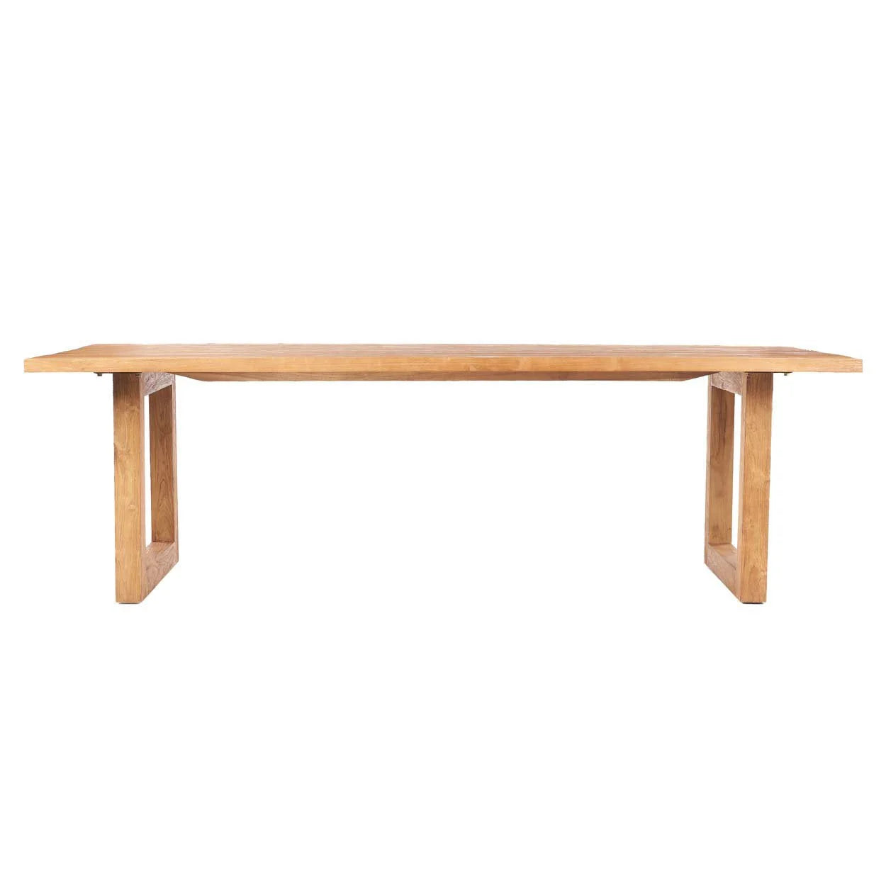 Table à manger rectangulaire en teck massif naturel avec pieds en U pour extérieur couvert