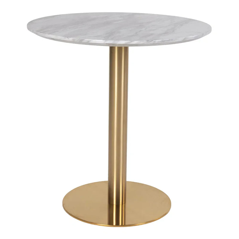 Table à manger ronde effet marbre blanc pied doré en métal – Ø70 cm