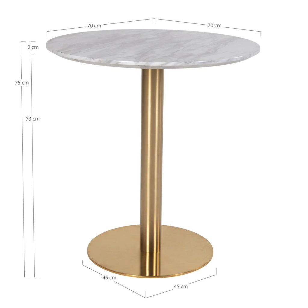 Table à manger ronde marbre blanc pied doré métal Ø70 cm