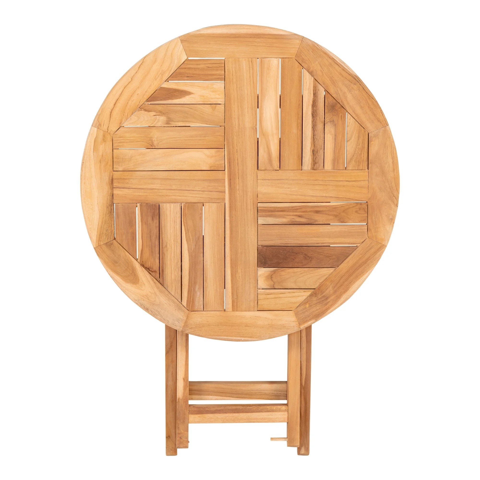 Table à manger ronde en teck naturel pour extérieur avec pliage facile Ø70 cm