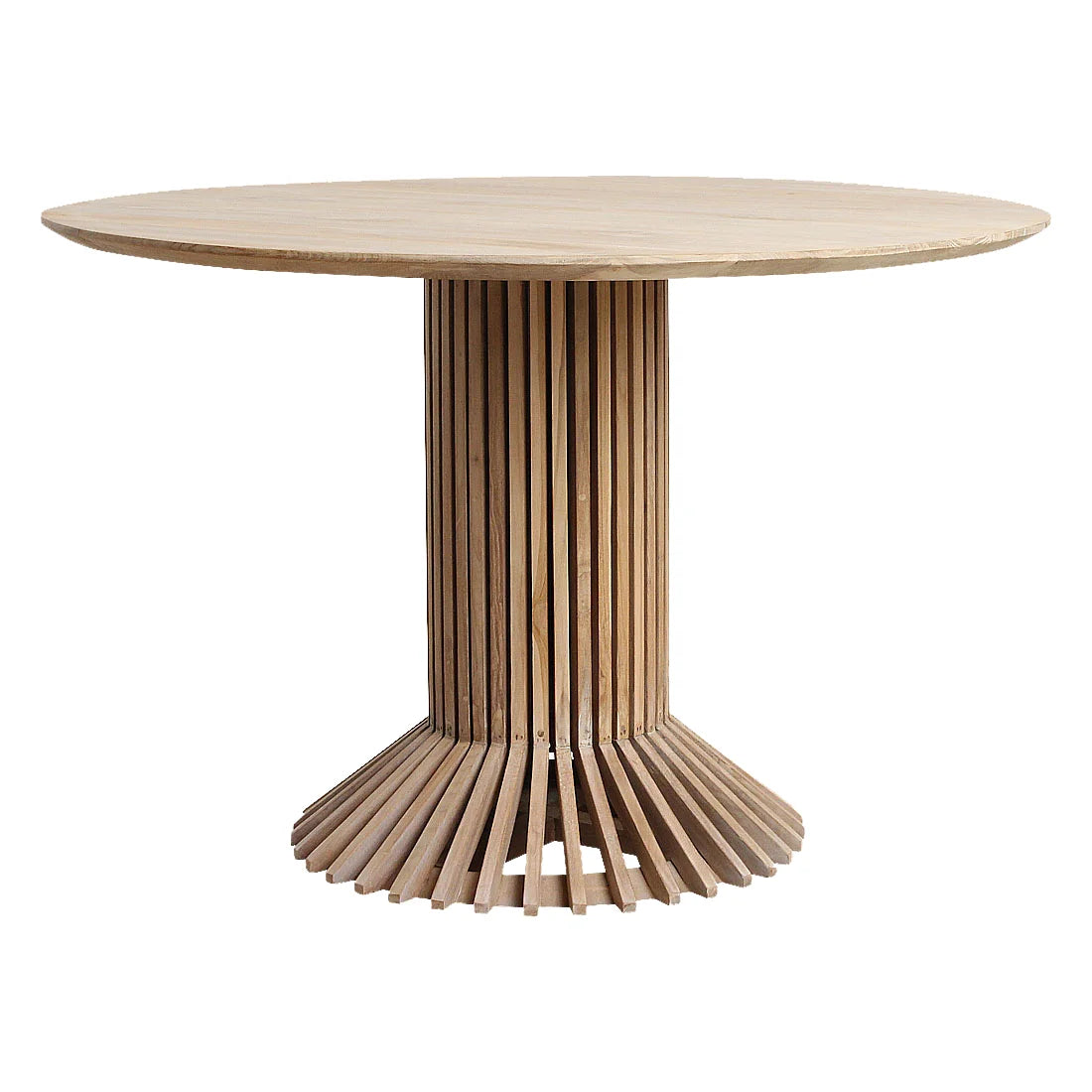 Table à manger ronde en teck recyclé, pied ajouré naturel, Ø120 cm