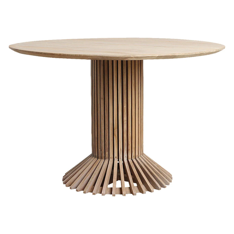 Table à manger ronde en teck recyclé pied ajouré naturel – Ø120 cm